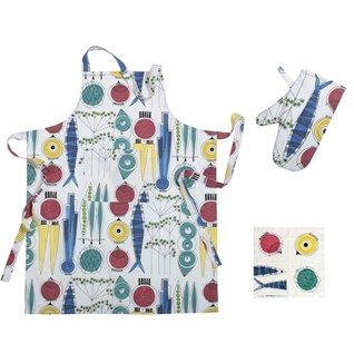 summer bbq apron, glove and pot holder gift set
