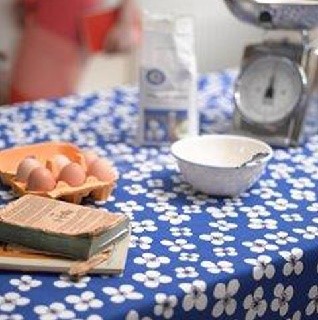 belle amie oil cloth in blue on table