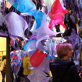 colourful fabric display with mirrors