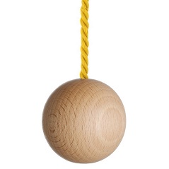 wooden bathroom light pull with yellow cotton cord