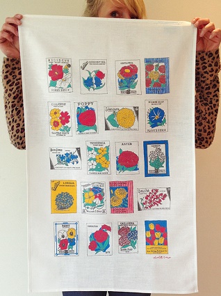 flower gardener kitchen tea towel