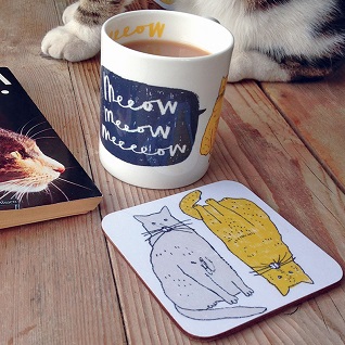 meow cat mug and coaster gift set for cat lovers