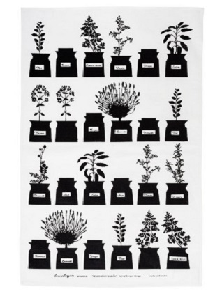 herb garden vintage tea towel in black