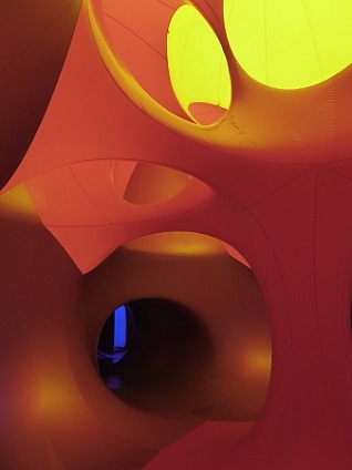 pink light in luminarium tunnel