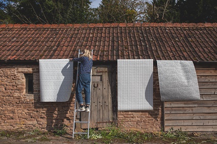 laura up a ladder on a photo shoot