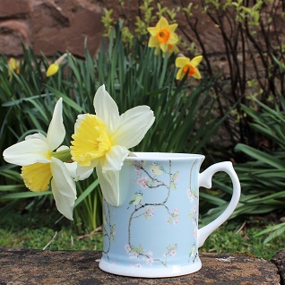 blue tit and blossom bone china mug