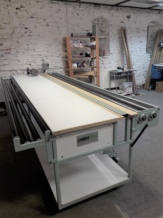 our new roller blind fabric cutting table