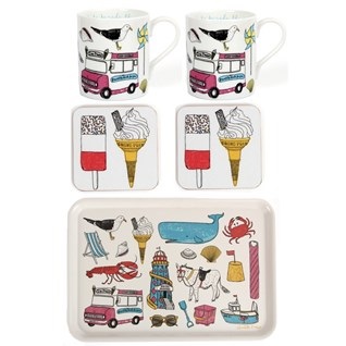 seadise fun colourful tray,mug, coaster gift set