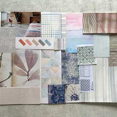 watercolour textures and natural weaves moodboard