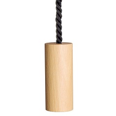 wooden cylinder light pull with black cotton cord