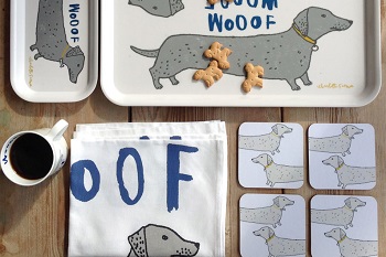 woof tray, mug and coaster kitchen gift set
