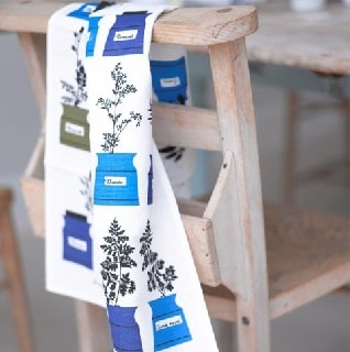 herb garden Swedish blue kitchen tea towel