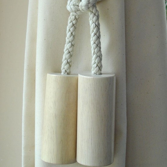 large wood cylinder curtain tieback in whitewashed beech statement window holdbacks