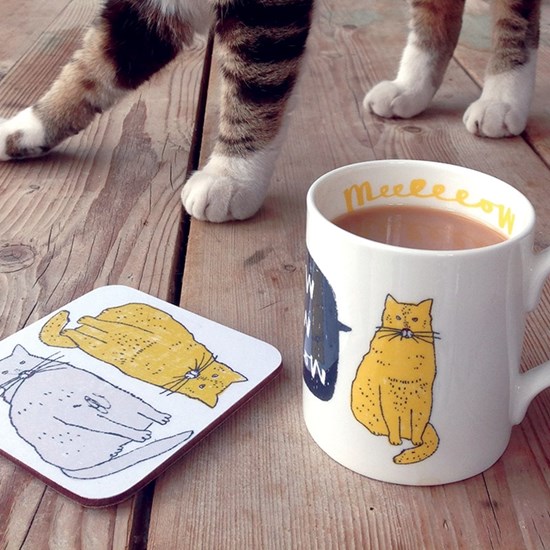 meow mug & coaster gift set of plump content cat saying meow drawn by humerous illustrator charlotte meow mug & coaster gift set of plump content cat saying meow drawn by humerous illustrator charlotte