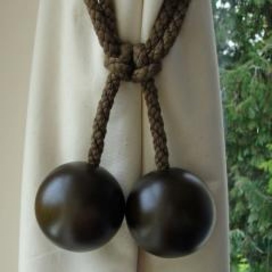 wooden ball curtain tieback in cocoa stained beech wood for strong style statement at windows wooden ball curtain tieback in cocoa stained beech wood for strong style statement at windows