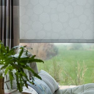 asha grey printed roller blind fabric asha - pink