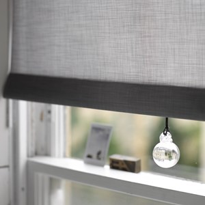 unusual distinctive crystal glass ball blind pull with black leather thong hand made in England glass ball blind pull