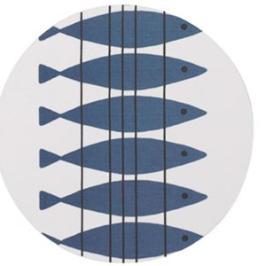 blue and white heat proof kitchen trivet featuring high quality Swedish vintage Marianne Nilsson des herring trivet