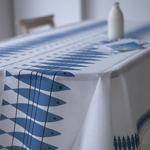 blue and white cotton/linen fabric Sill by marainne Nilsson featuring high quality Swedish vintage r herring fabric - blue & white