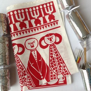 jul tea towel in red and white is an authentic retro scandiavian christmas design from 1952 by maria jul tea towel