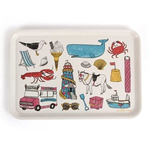 seaside fun holiday large tray by British designer charlotte farmer featuring all things nautical an seaside fun large tray