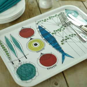 picknick design large drinks tray a vintage swedish print by Marianne Westman showing salad ingredie picknick large tray