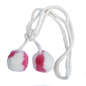 wool pompom curtain tieback in gorgeous bubblegum pink and white for girls room punk-skunk wool tiebacks - bubblegum pink