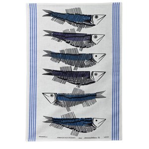 swedish fish cotton/linen blue tea towel of swimming fish swedish fish tea towel