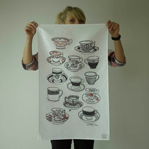 time for tea tea towel by illustrator charlotte farmer time for tea tea towel