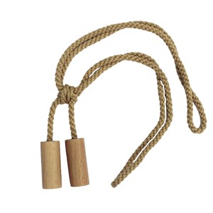 natural wood cylinder curtain tieback with cotton rope embrace wooden cylinder tiebacks - natural