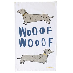 wooof tea towel daschund sausage dogs by illustrator charlotte farmer wooof tea towel