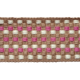box braid - rose decorative interior trimming of small square dots woven in rose, white and natural in cotton