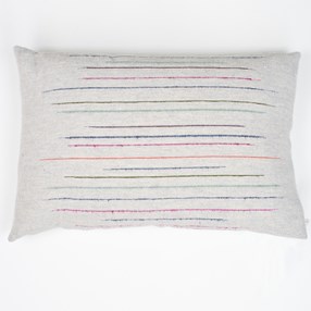 slub effect striped woven cushion by Laura Fletcher in multi colour on off-white ground