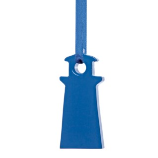 childs blind pull - lighthouse blue lighthouse window roller blind pull in painted wood with matching blue ribbon