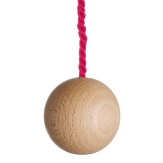 large natural wooden ball bathroom light pull with fuchsia pink cotton rope cord