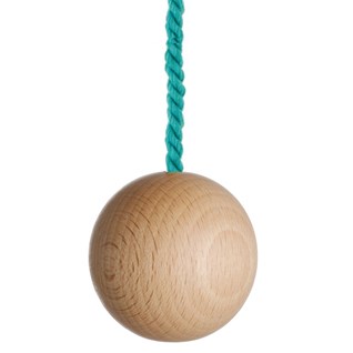 large natural wooden ball bathroom light pull with turquoise cotton rope cord