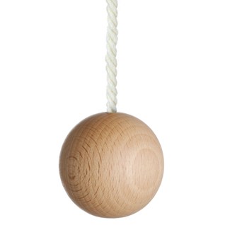 large natural wooden ball bathroom light pull with white cotton rope cord