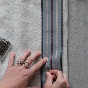 fletcher stripe trim - juniper wide woven braid or interior trimming in juniper, grey and natural colours