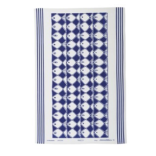 frisco kitchen tea towel of drying up cloth with dramatic blue and white fish motif