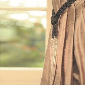 heavy crystal glass icicle curtain tieback with black cotton rope