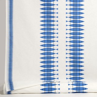 blue and white cotton/linen fabric Sill in blue fish pattern