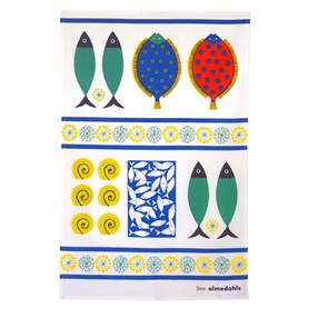 shoal tea towel colourful kitchen linen tea towel of lovely stylised fish