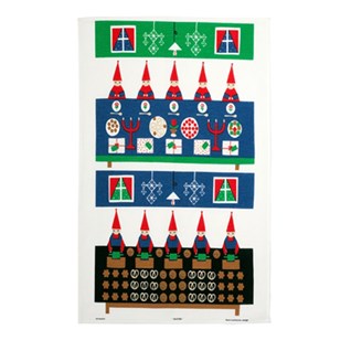 Christmas Elves tea towel kitchen tea towel featuring swedish elves on vintage drying up cloth