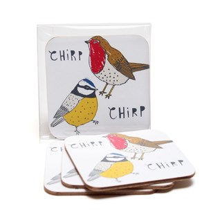 chirp coasters chirp coasters featuring a robin and blue tit by illustrator charlotte farmer