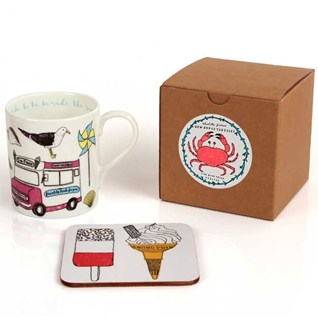 seaside fun mug and coaster gift set colourful seaside fun china mug & coaster set by charlotte farmer with gift box