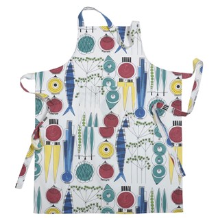 colourful kitchen apron picknick, a vintage swedish design showing salad ingredients