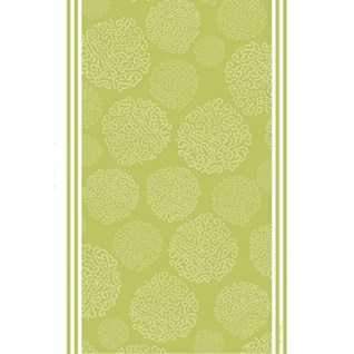 asha patterned tea towel has a design of trees made by white dots on a gooseberry green background