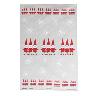 red and white nordic elves xmas tea towel for scandinavian Christmas