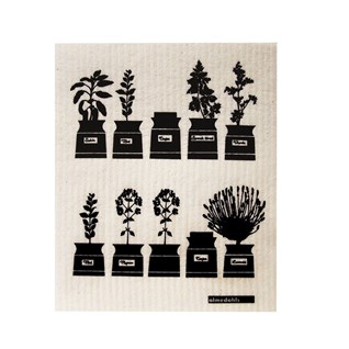 herb garden sponge cloth - black black & white kitchen sponge washing up cloth of herb pot design