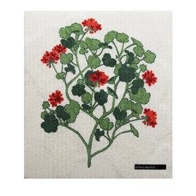 geraniums sponge cloth - red washing up kitchen sponge cloth with Swedish red geranium print design